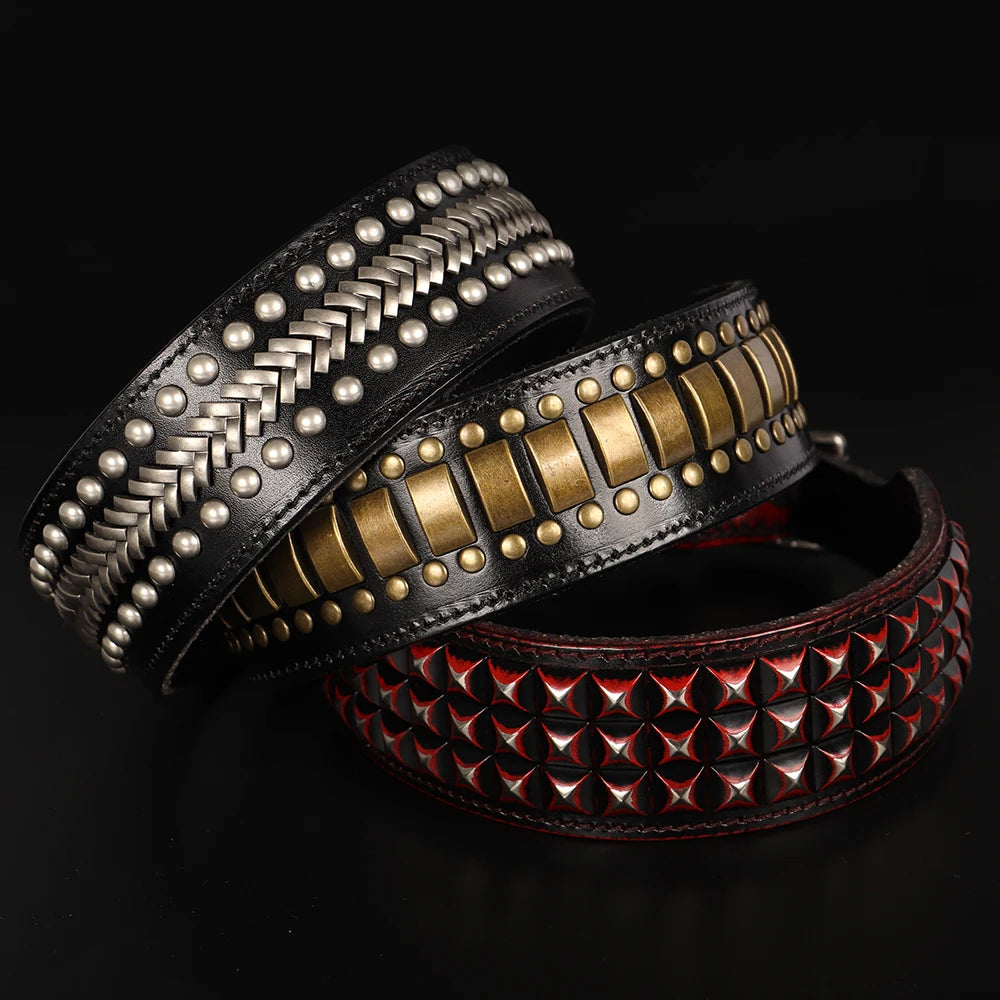 2-Inch Wide Luxury Leather Dog Collar with Durable Rivets – Stylish & Strong for Medium & Large Dogs