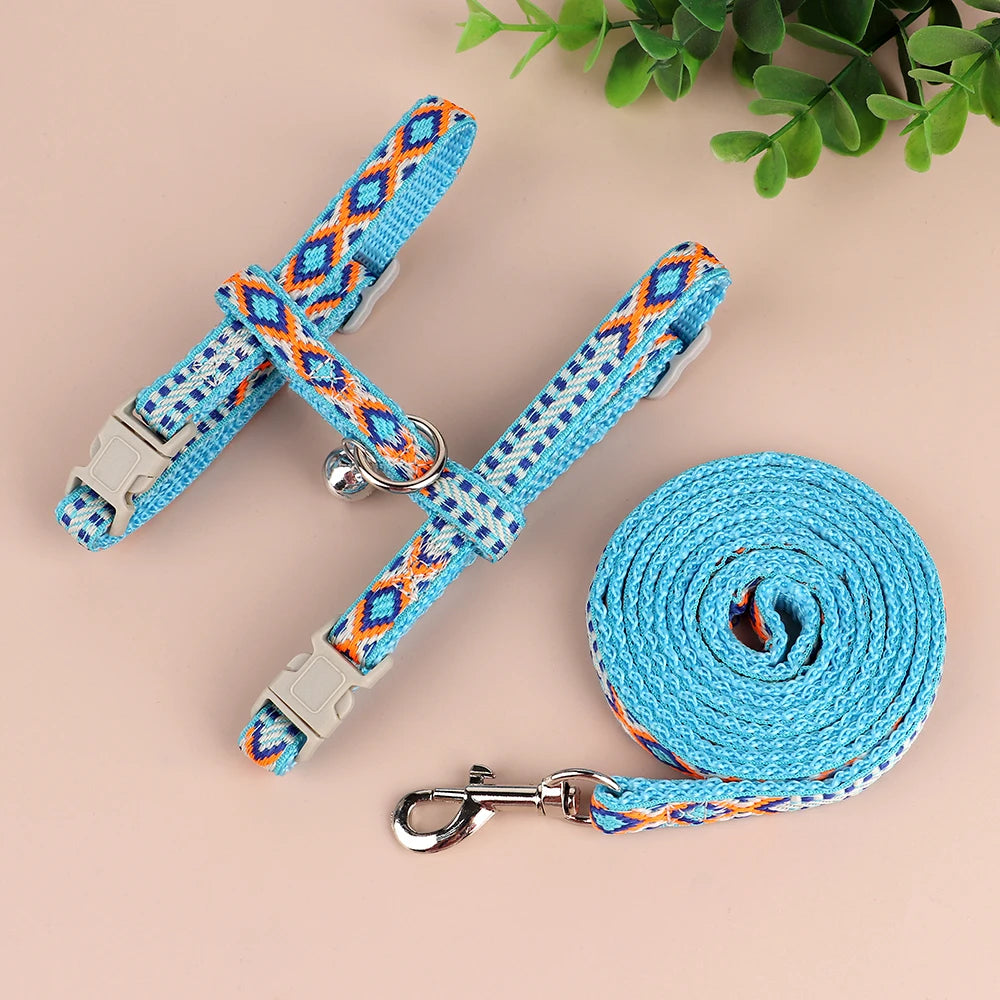 Nylon Cat & Puppy Harness Leash Set – Adjustable Pet Vest with Bell for Small Dogs & Cats