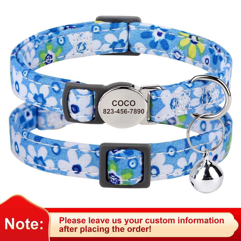 Personalized Cat & Dog Collar with Bell – Custom Engraved ID Tag, Adjustable Pet Collar for Small Dogs & Cats