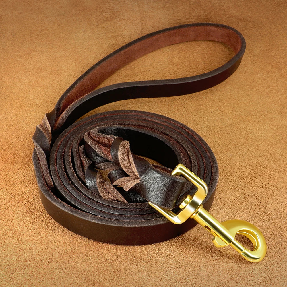 6ft Genuine Leather Dog Leash – Durable Training & Walking Lead for Medium & Large Dogs