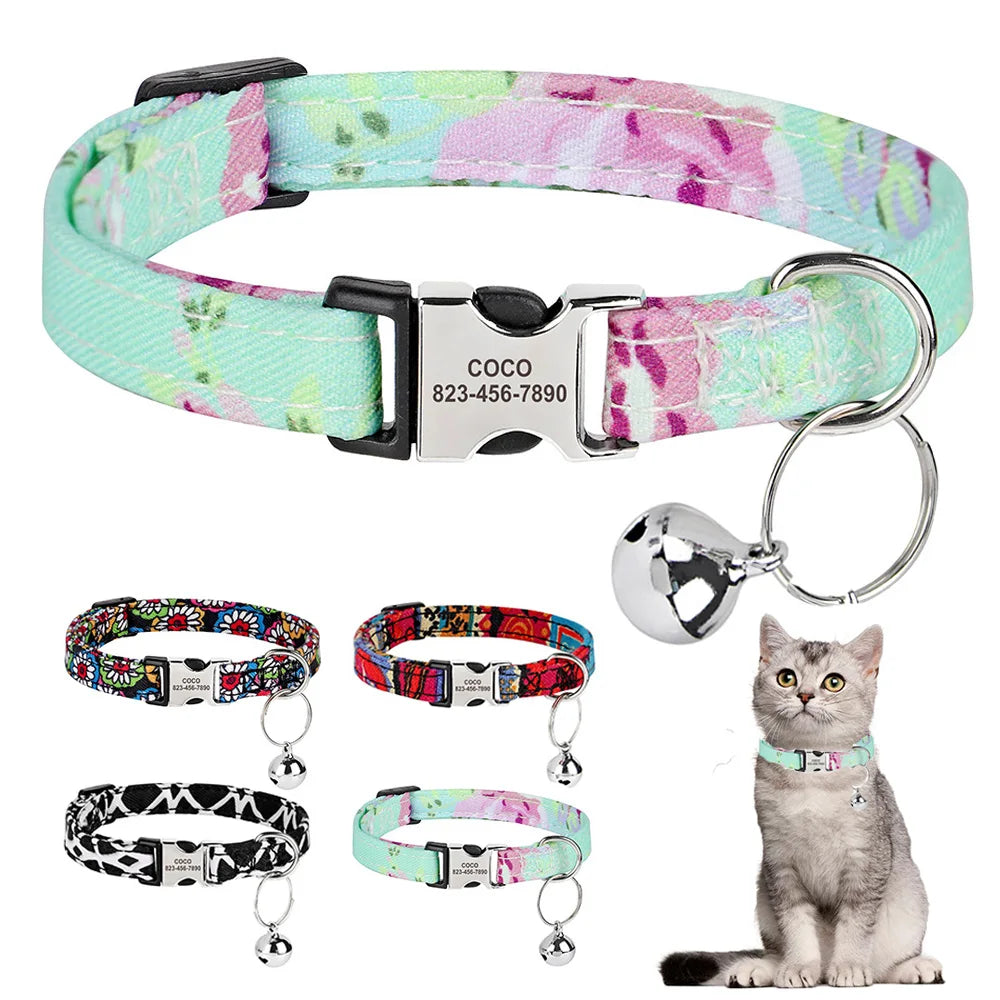 Custom Cat Collar – Personalized ID Collar for Cats &amp; Small Dogs (Free Bell Gift!)