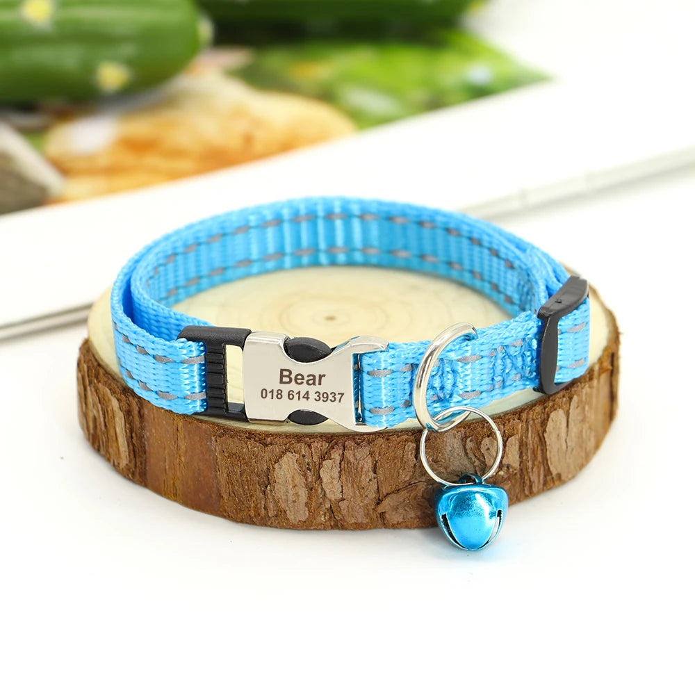 Personalized Cat Collar Free Engraved Pet ID Collars Adjustable Nylon Cat Necklace For Small Dogs Puppy Kitten With Cute Bell