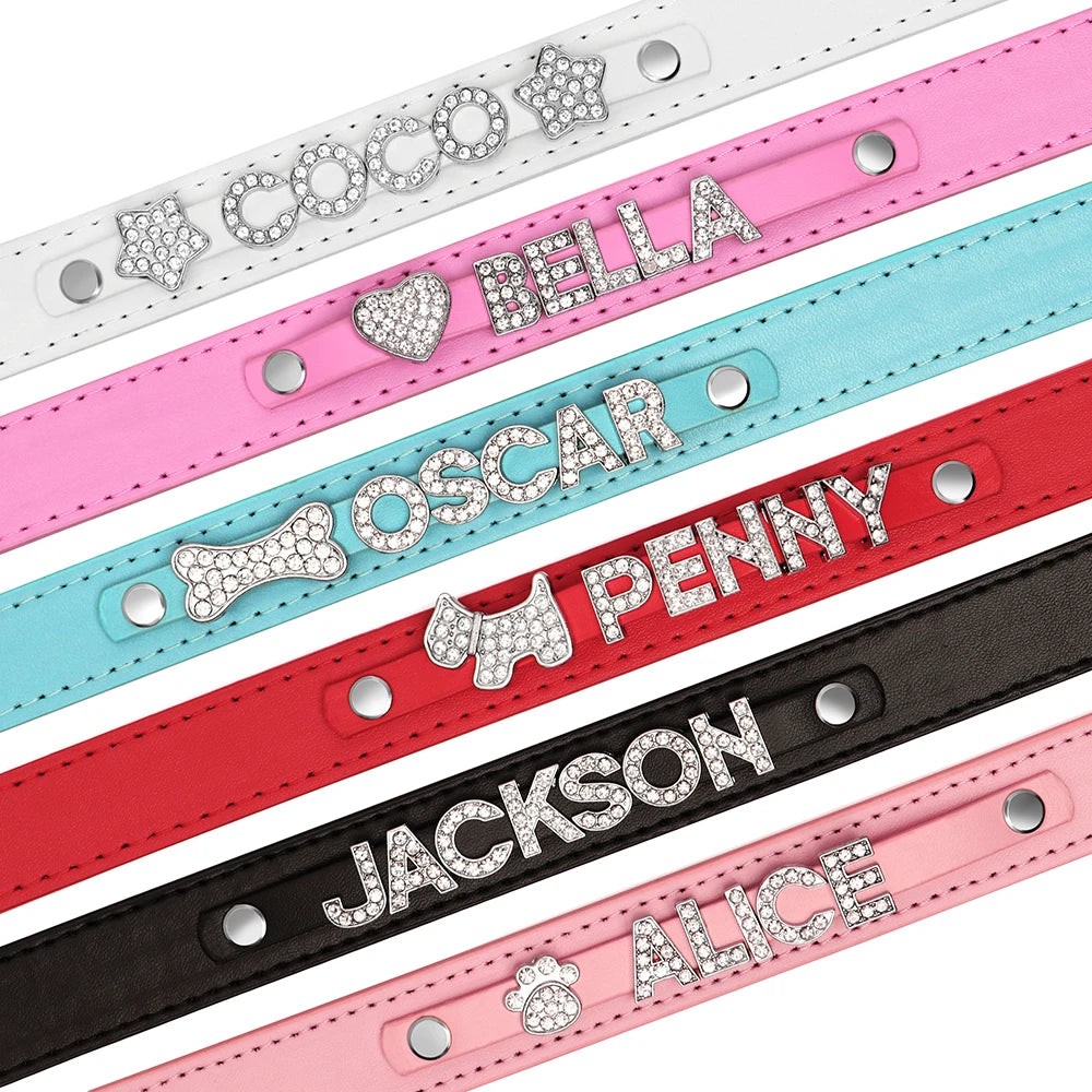 ✨ Personalized Bling Dog Collar & Leash Set – Custom Name with Rhinestones for Small & Medium Pets ✨