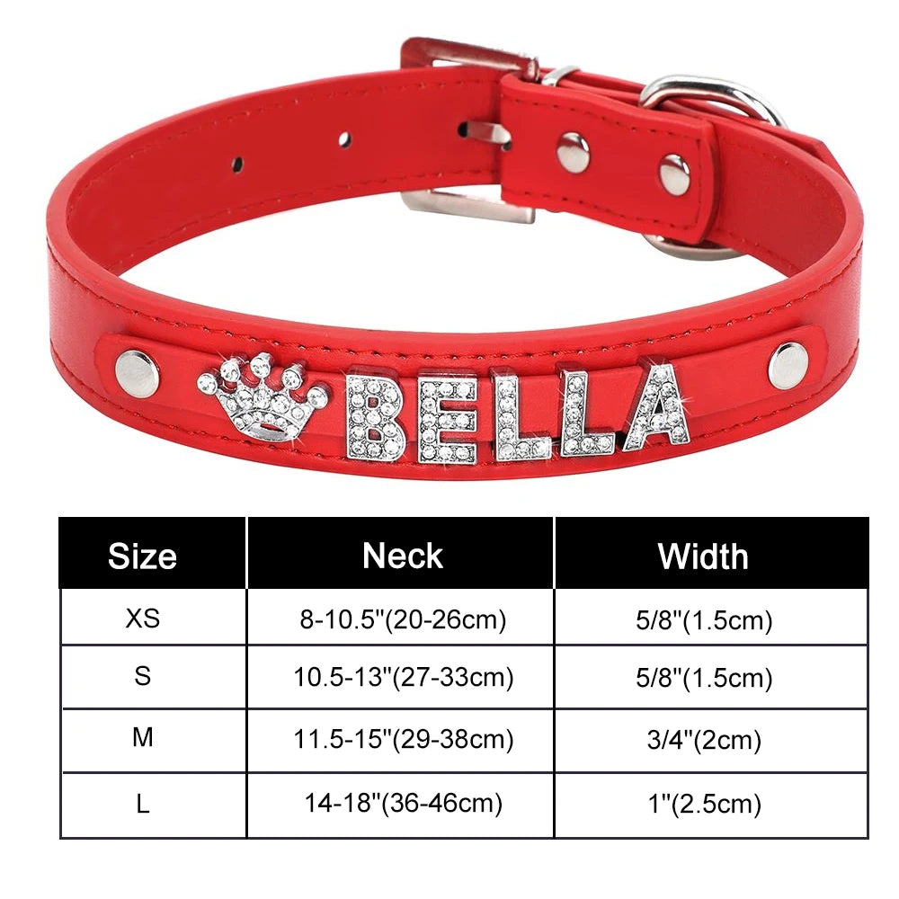 Bling Personalized Dog & Cat Collar – PU Leather Puppy Chihuahua Necklace with DIY Rhinestone Name & Free Charms