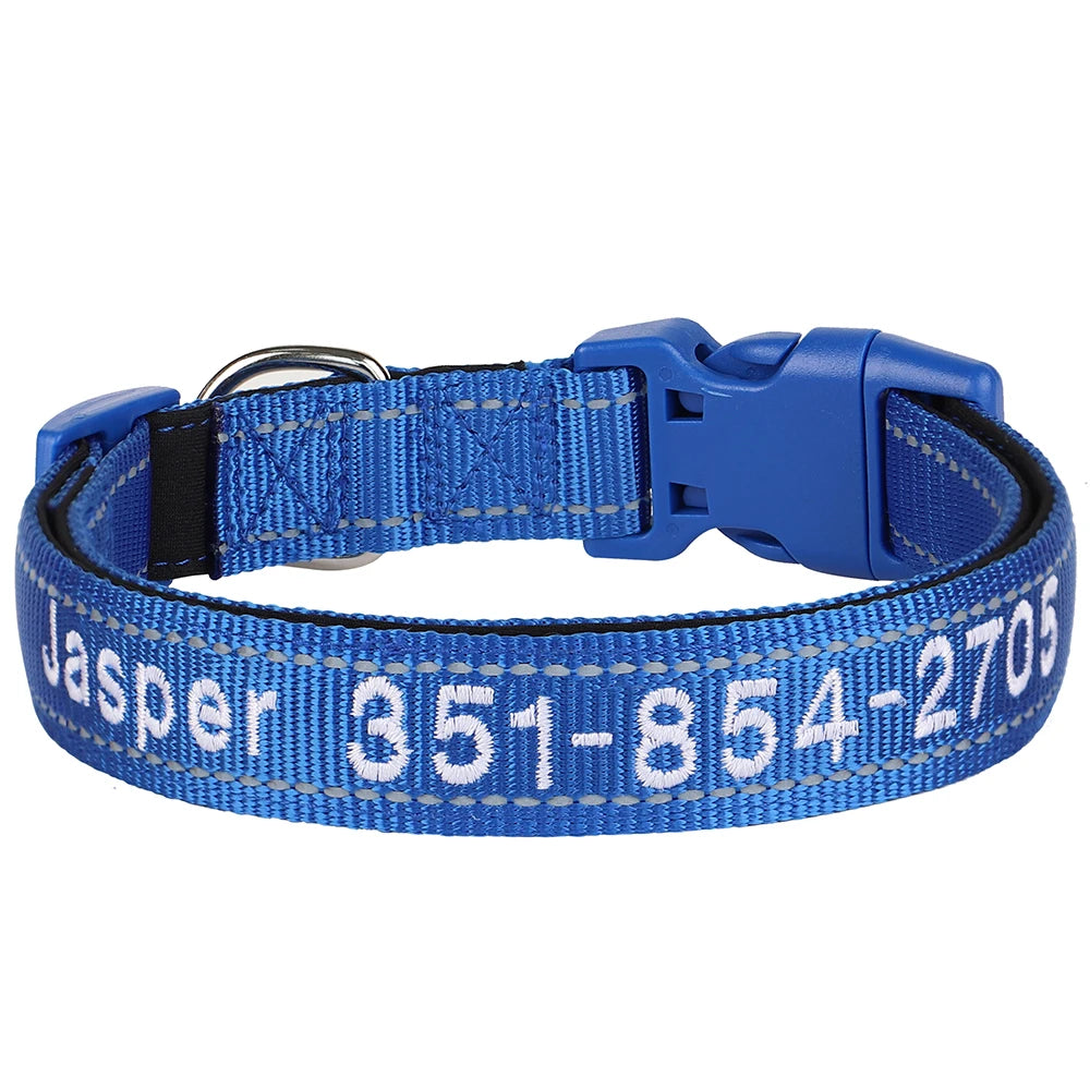 🦴 Custom Embroidered Reflective Dog Collar – Personalized Pet ID Name Nylon Collar for Small, Medium & Large Dogs