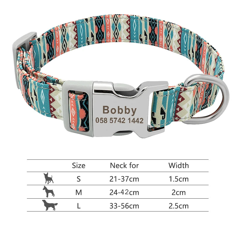 Personalized Nylon Dog Collar with Engraved Nameplate – Custom ID Tag for Small, Medium & Large Dogs