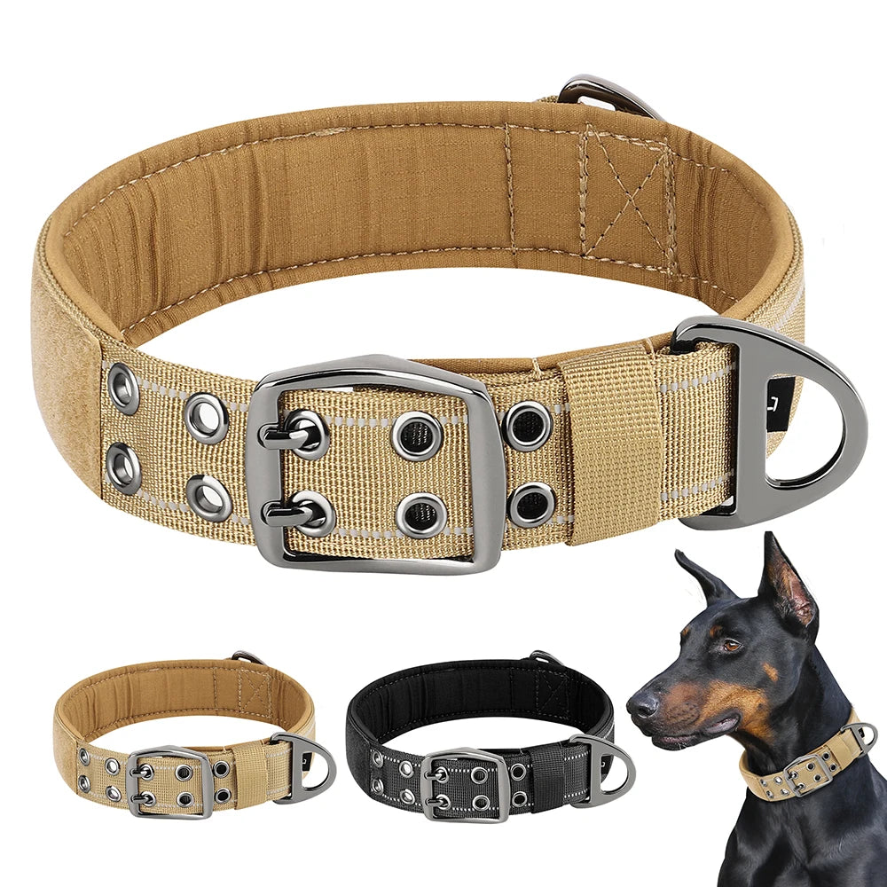 Tactical Military Dog Collar – Adjustable Nylon Training Collar with Handle for Medium & Large Dogs