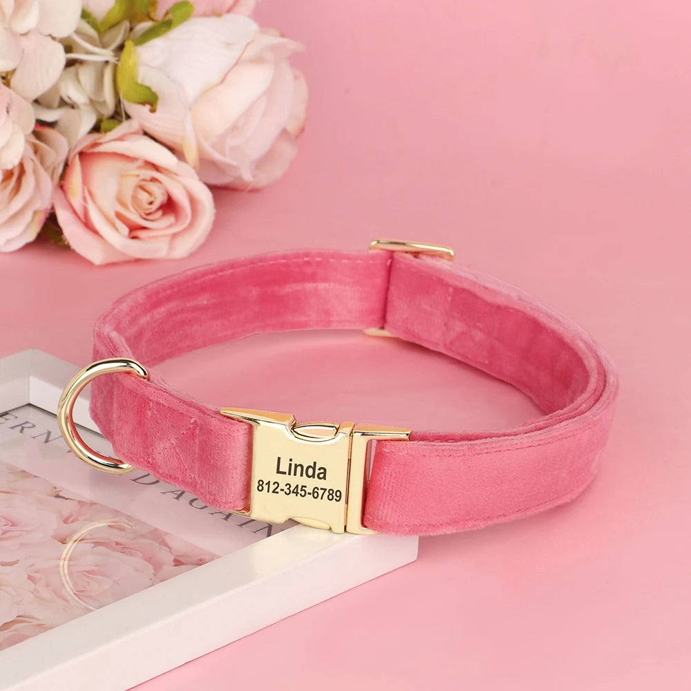 Custom Velvet Dog Collar – Personalized ID Tag – Adjustable for Small, Medium, and Large Dogs