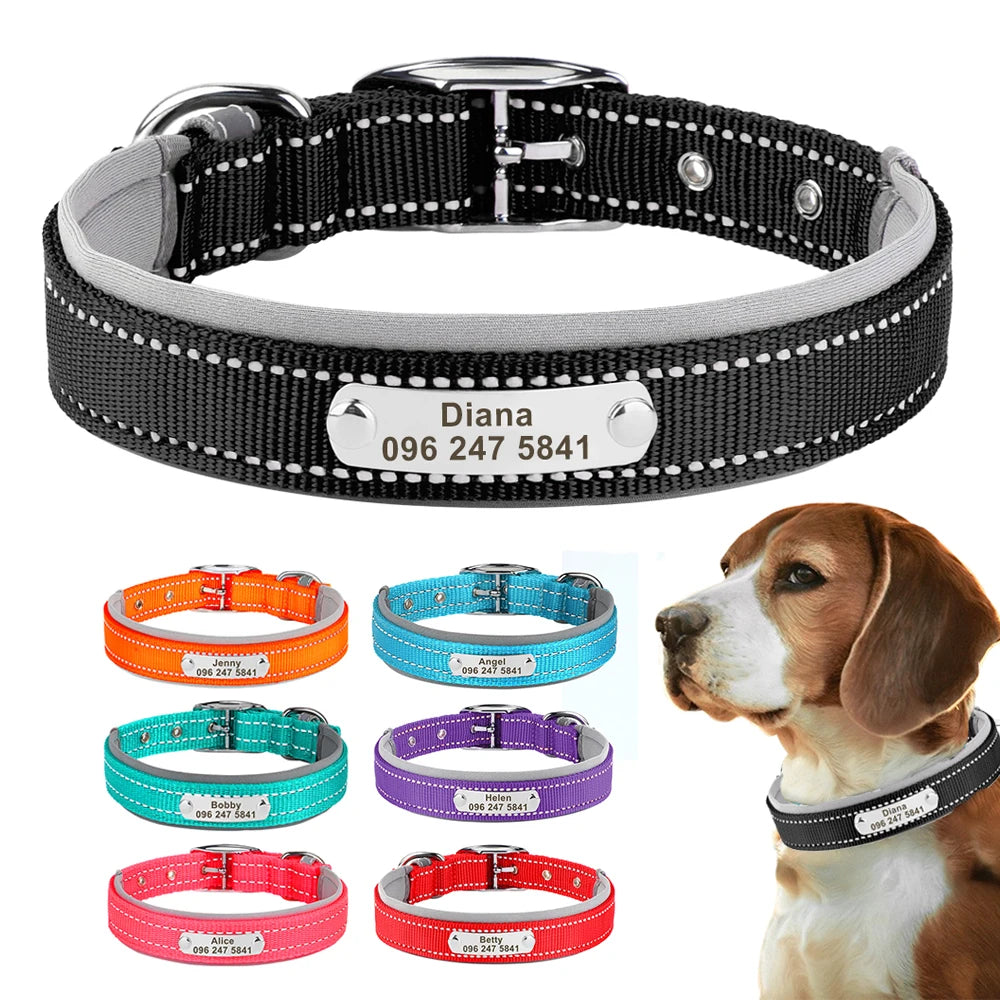 Reflective Personalized Nylon Dog Collar with Custom ID Tag