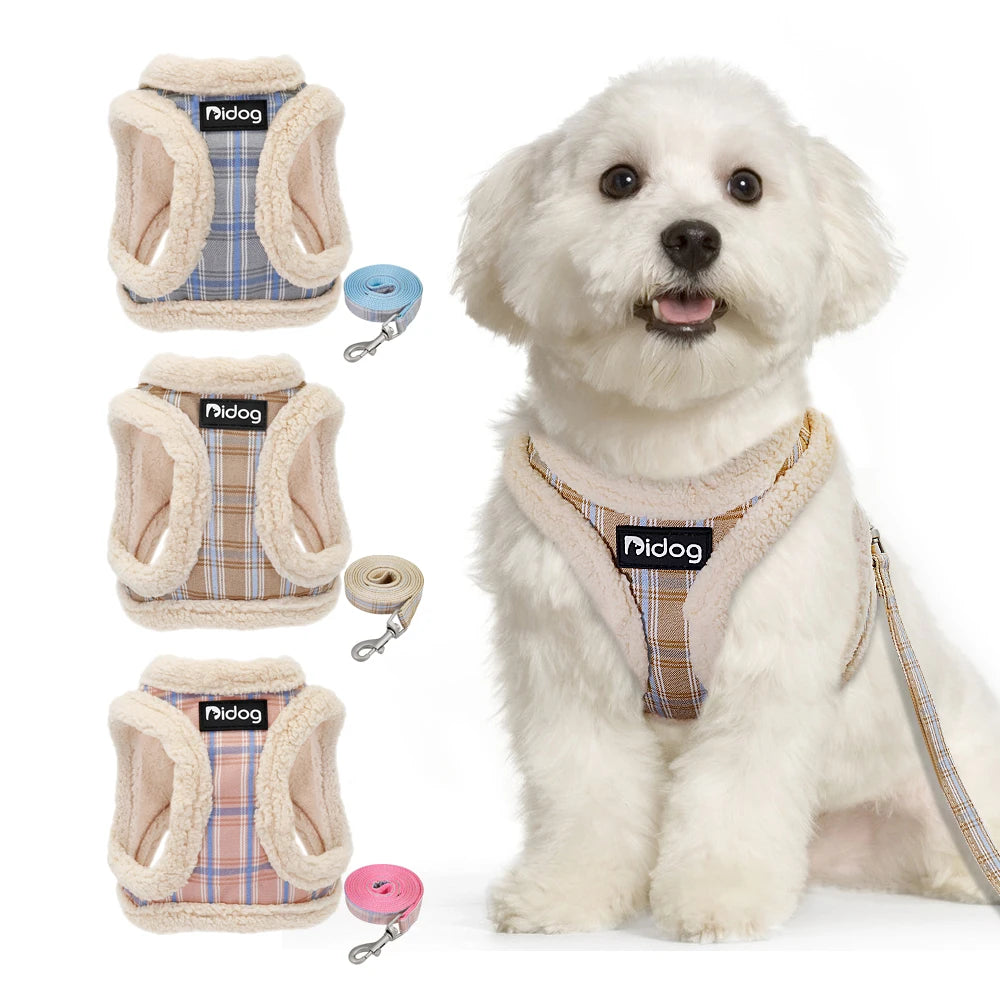 Warm Winter Dog Harness & Leash Set – Soft Fur Padded Vest Harness with Lead for Small & Medium Dogs