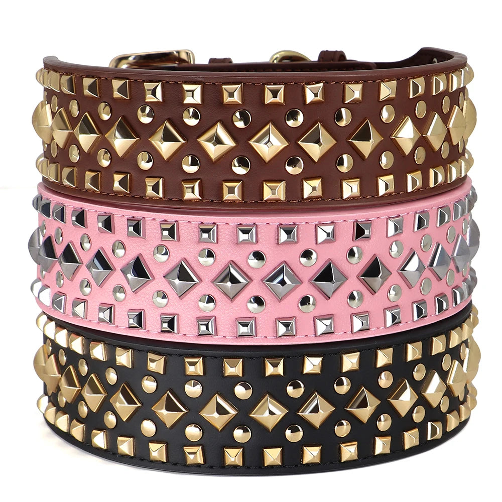 Luxurious Leather Spiked Dog Collar – Adjustable for Medium & Large Dogs