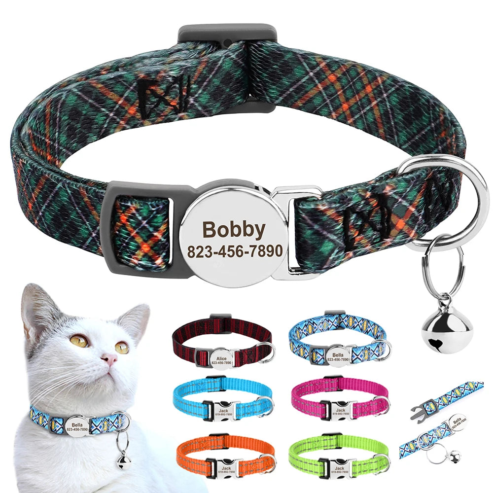 Custom Cat Collar with Engraved ID Tag & Bell – Personalized Safety Collar for Cats & Small Dogs