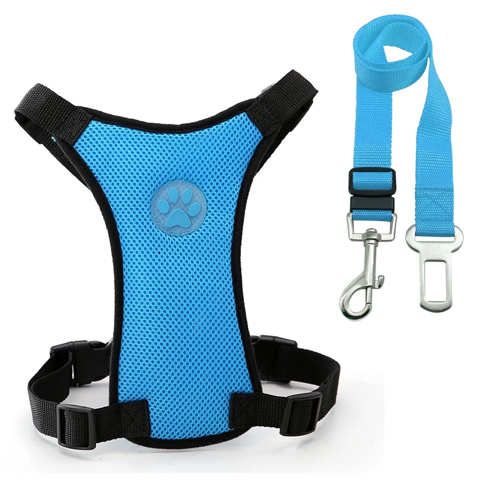 Nylon Breathable Mesh Dog Car Harness – Adjustable Safety Vest with Leash & Seatbelt for Medium & Large Dogs