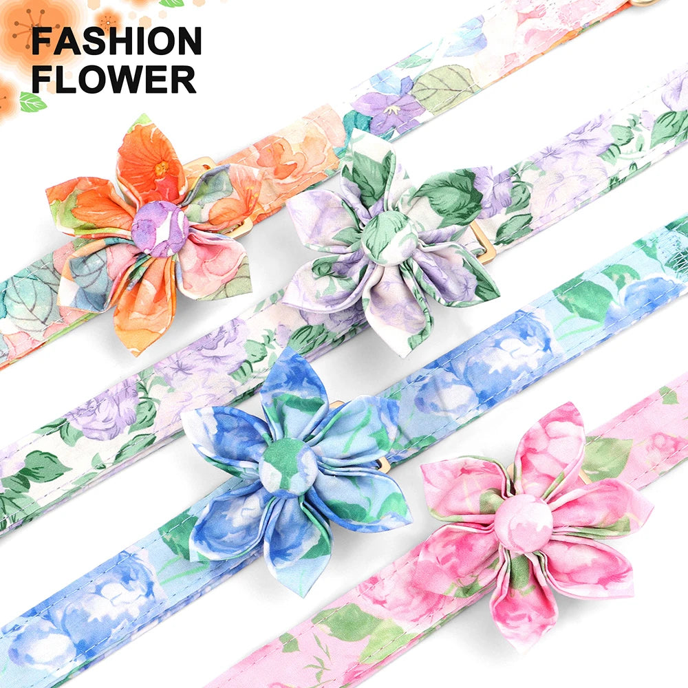 🌸 Personalized Floral Nylon Dog Collar with Free Engraving – Adjustable for Small, Medium, Large Dogs