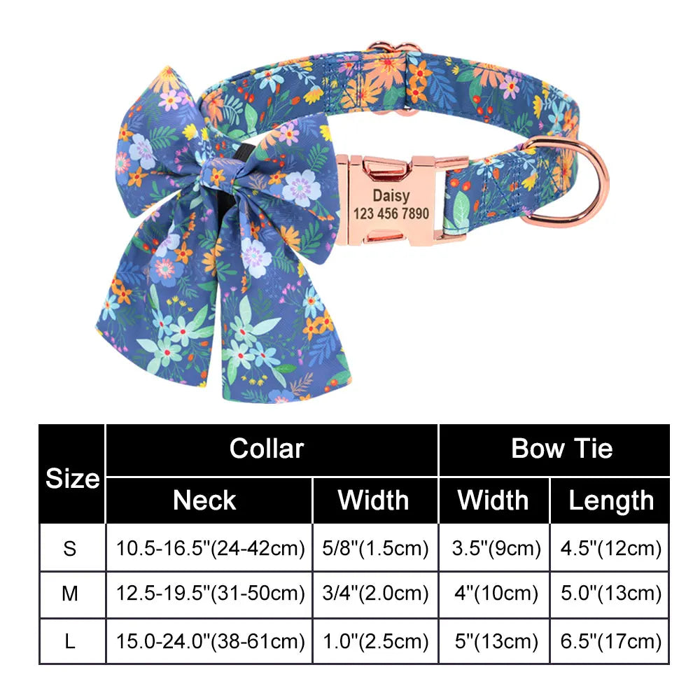 ✨ Personalized Nylon Bowknot Dog Collar – Custom Printed Name Tag for Small & Medium Dogs ✨