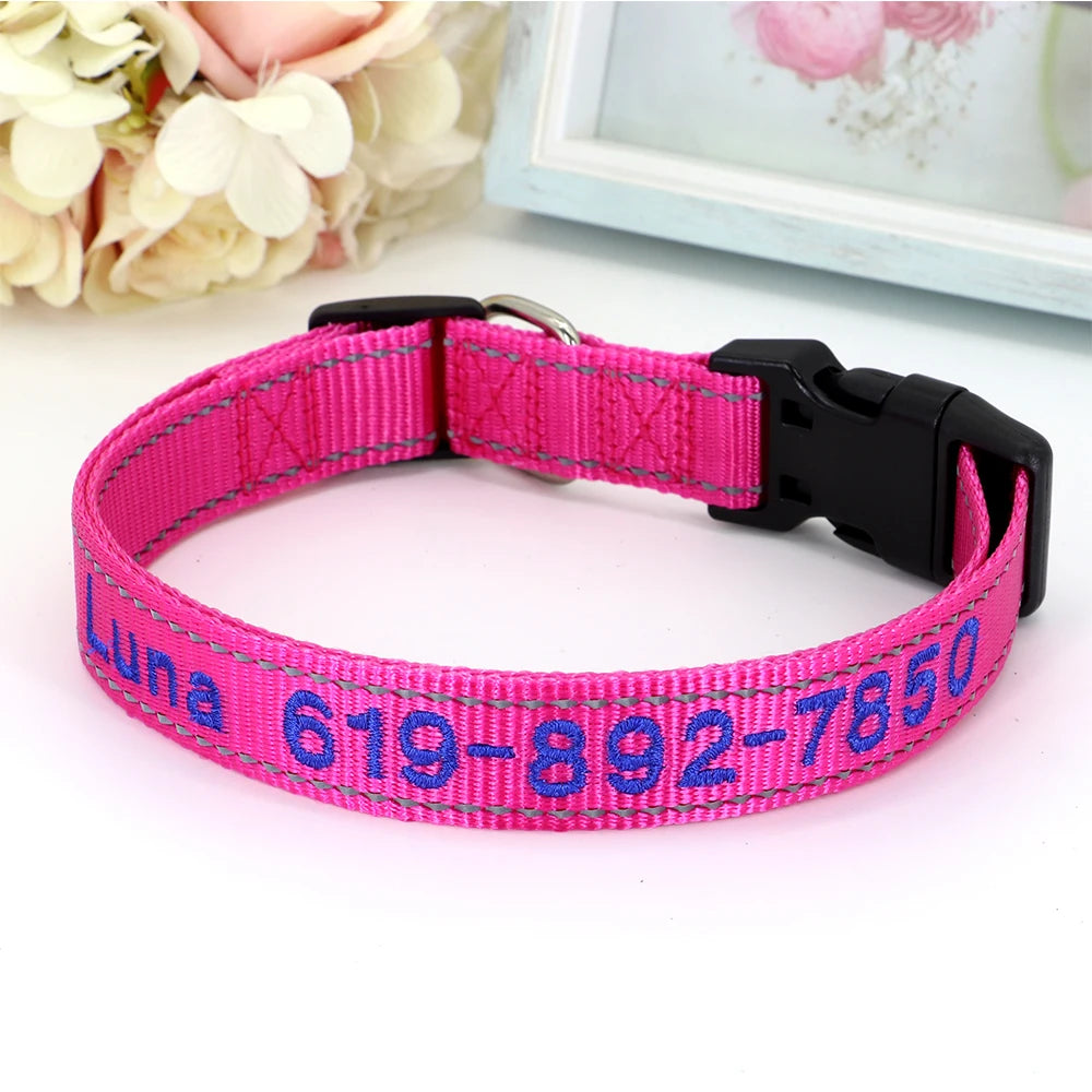 Reflective Personalized Nylon Dog Collar – Custom Embroidered ID Name & Phone – Reflective Adjustable Collar for Small, Medium & Large Dogs