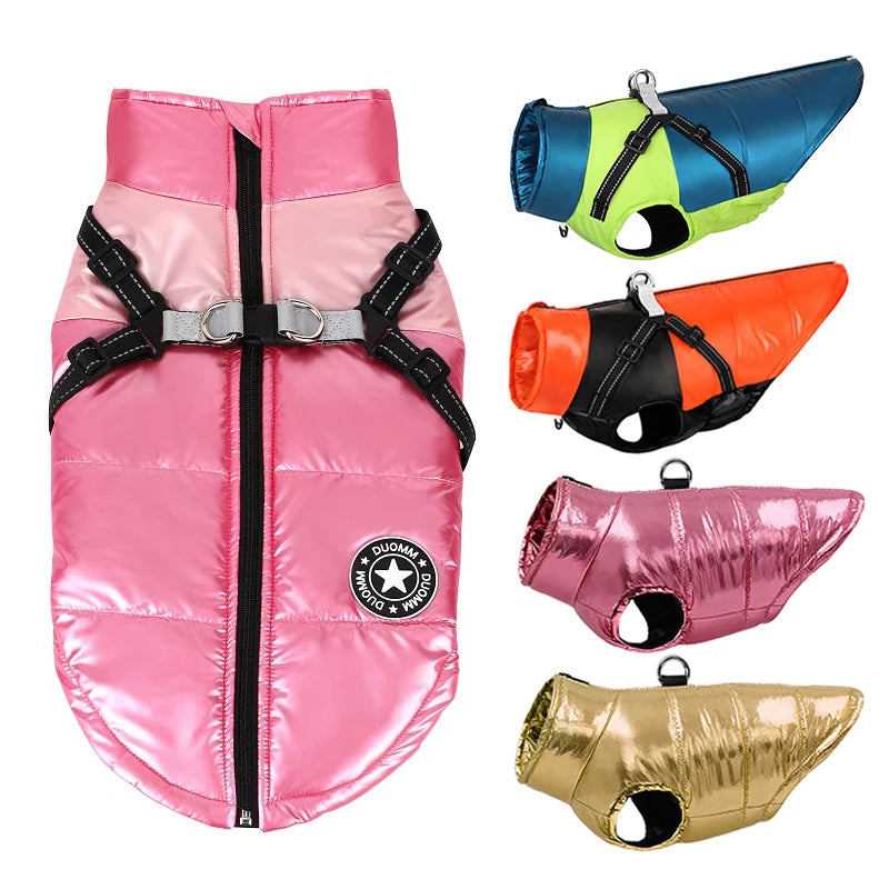Warm Waterproof Dog Vest with Built-In Harness – Reflective Winter Jacket for Small & Medium Dogs