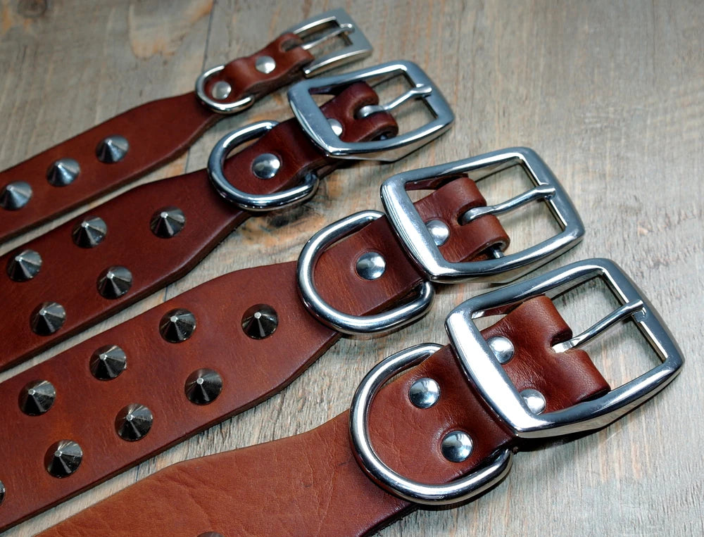 Spiked Studded Leather Dog Collar – Adjustable Anti-Bite Bulldog Collar for Small, Medium & Large Dogs