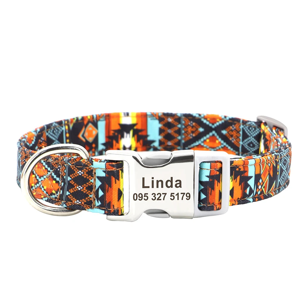 Personalized Nylon Dog Collar with Engraved Nameplate – Custom ID Tag for Small, Medium & Large Dogs