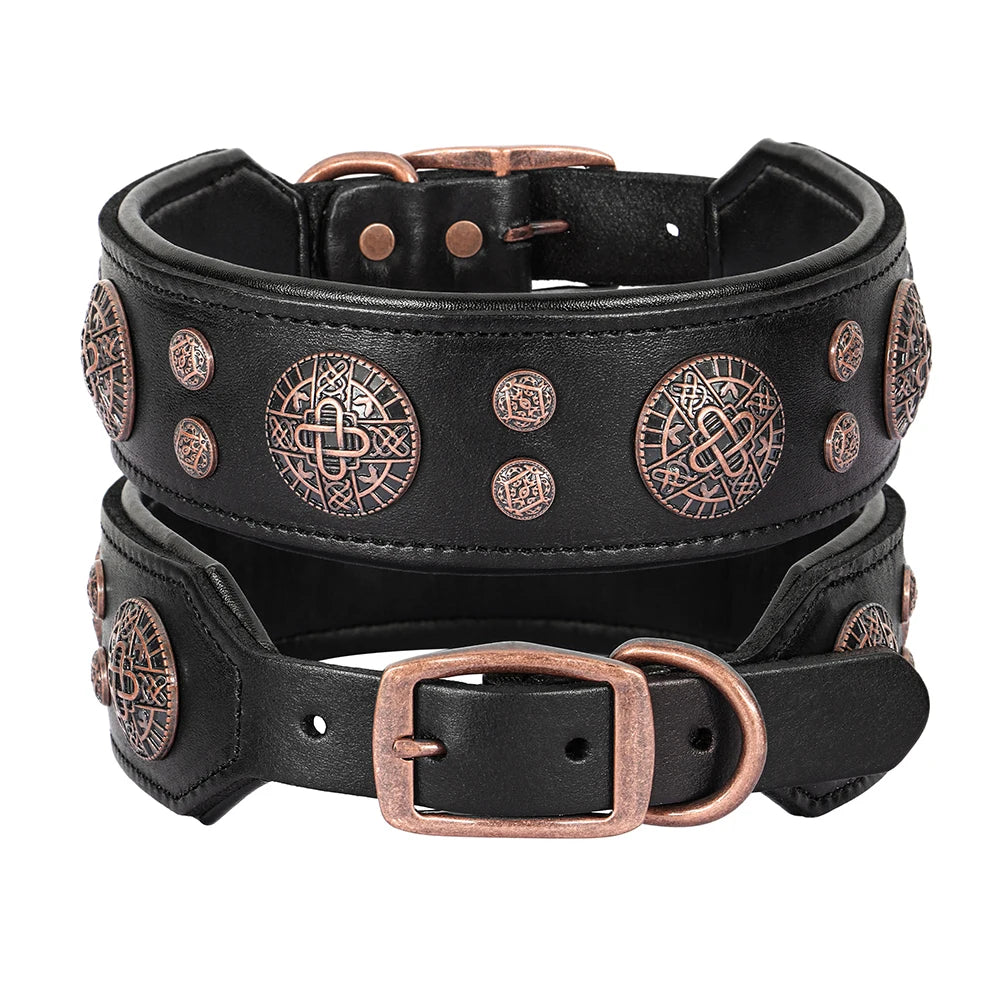 Genuine Leather Dog Collar – Vintage Studded Design, Adjustable for Medium & Large Dogs (Bulldog, Husky, Labrador)