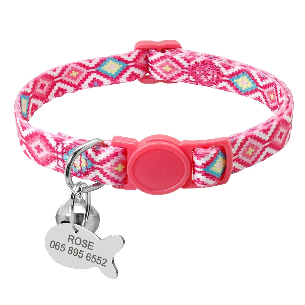Personalized Cat Collar with Engraved Fish Tag – Adjustable Nylon Collar for Cats & Small Dogs