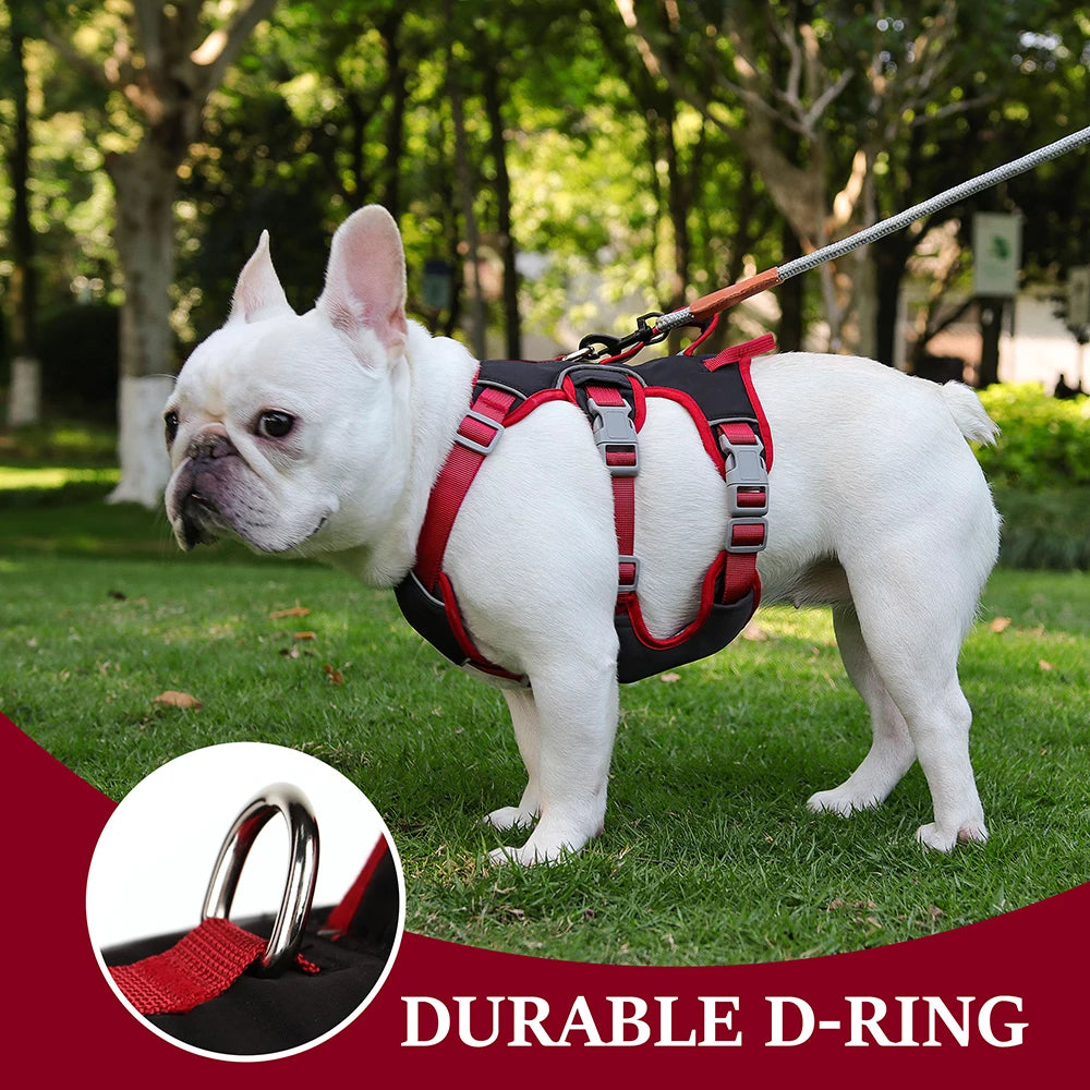 Reflective Dog Harness Vest – No Pull Nylon Adjustable Pet Harness with Double Handles for Small & Medium Dogs (Pitbull, French Bulldog)