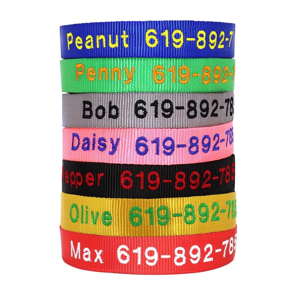 Custom Embroidered Nylon Dog Collar – Personalized Name & Phone Number – Adjustable ID Collar for Small, Medium & Large Dogs
