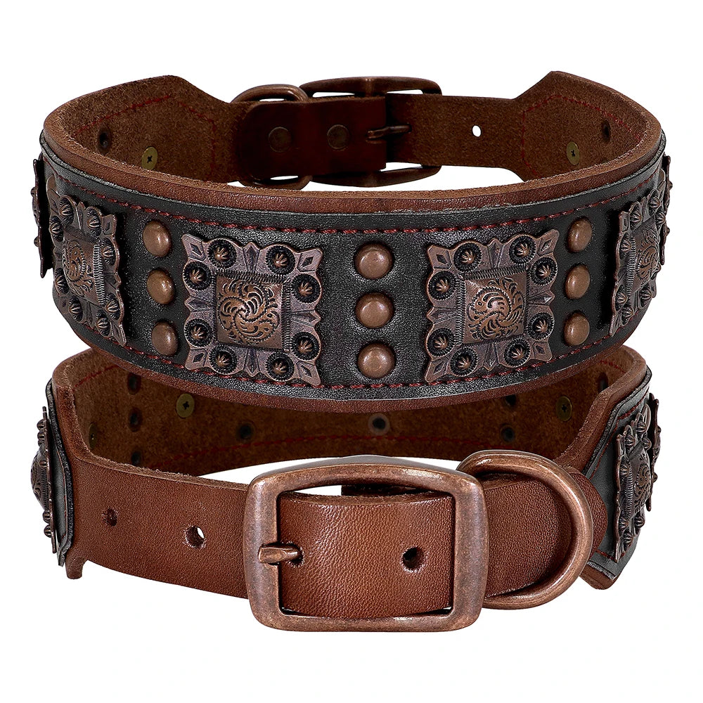 Durable Spiked Genuine Leather Dog Collar for Medium & Large Dogs – Pitbull Bulldog Adjustable Pet Collar