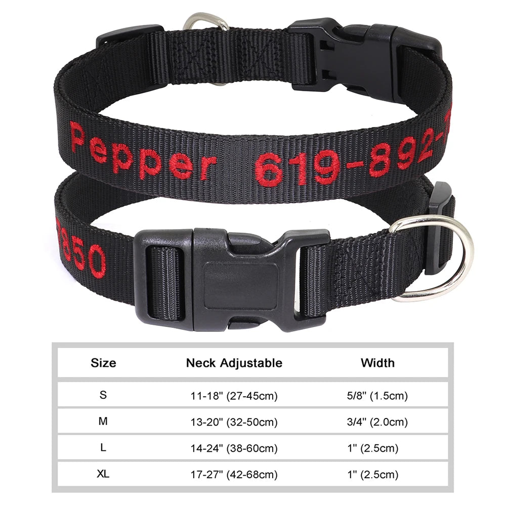 Personalized Embroidered Nylon Dog Collar – Custom Name & Phone ID – For Small, Medium & Large Dogs