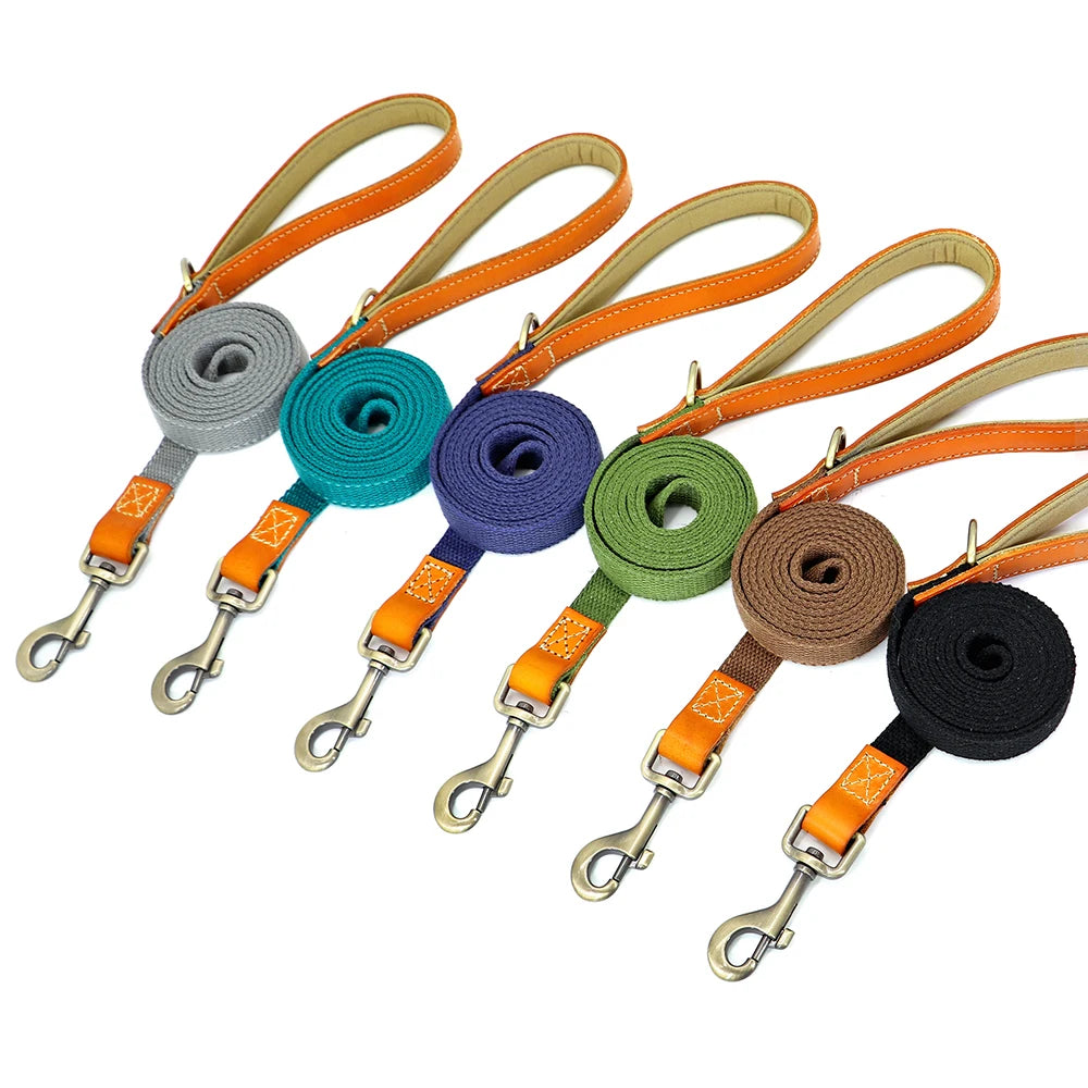 150cm Dog Walking Leash – Durable Nylon Lead Rope with PU Leather Handle