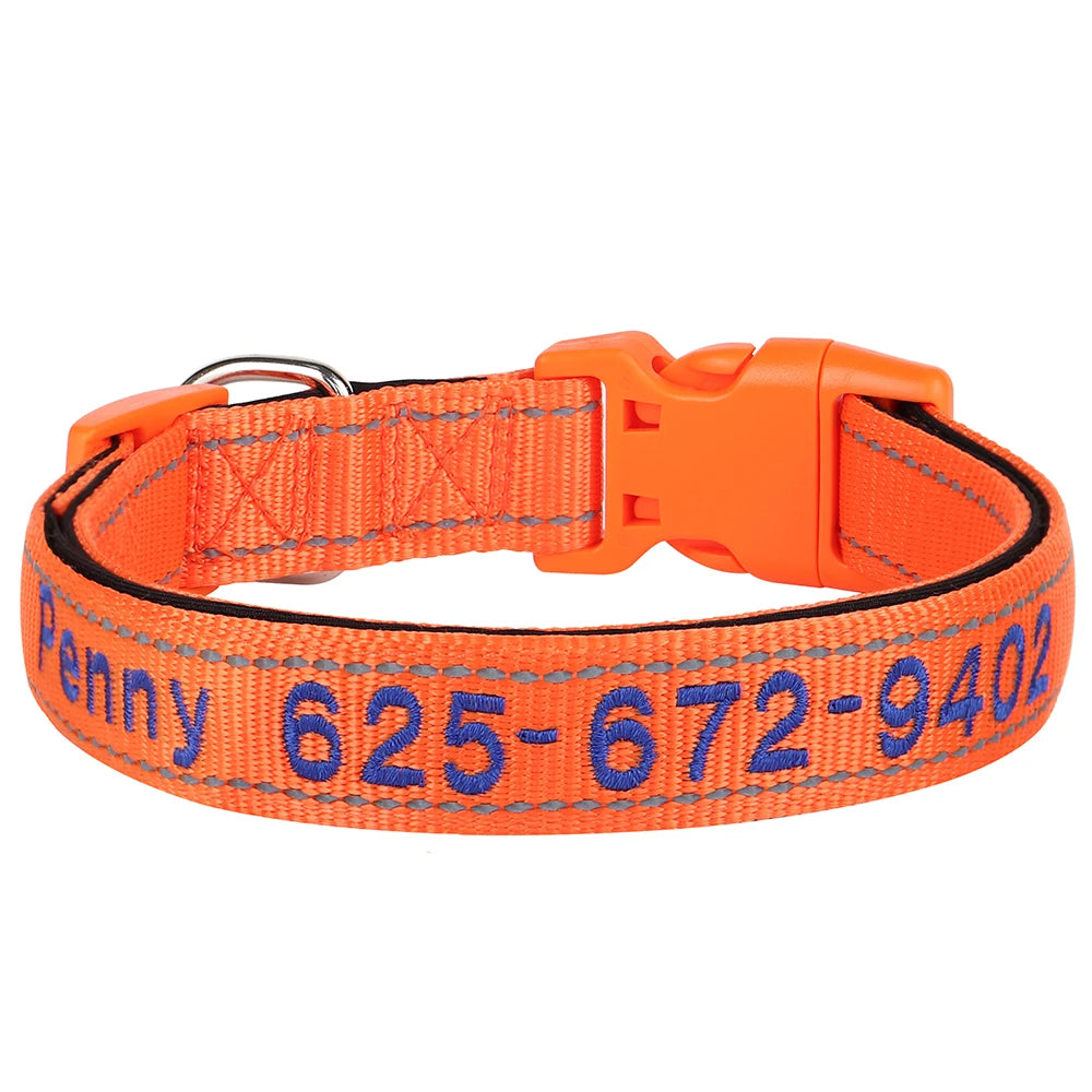 🦴 Custom Embroidered Reflective Dog Collar – Personalized Pet ID Name Nylon Collar for Small, Medium & Large Dogs