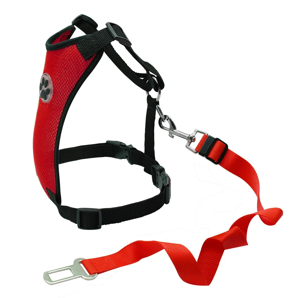 Nylon Breathable Mesh Dog Car Harness – Adjustable Safety Vest with Leash & Seatbelt for Medium & Large Dogs