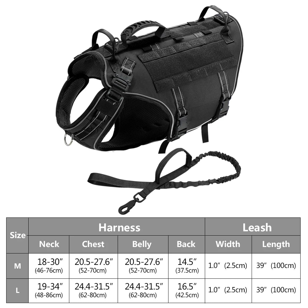 Tactical Dog Harness – No Pull Adjustable Military Training Harness with Handle & Molle System for Medium & Large Dogs