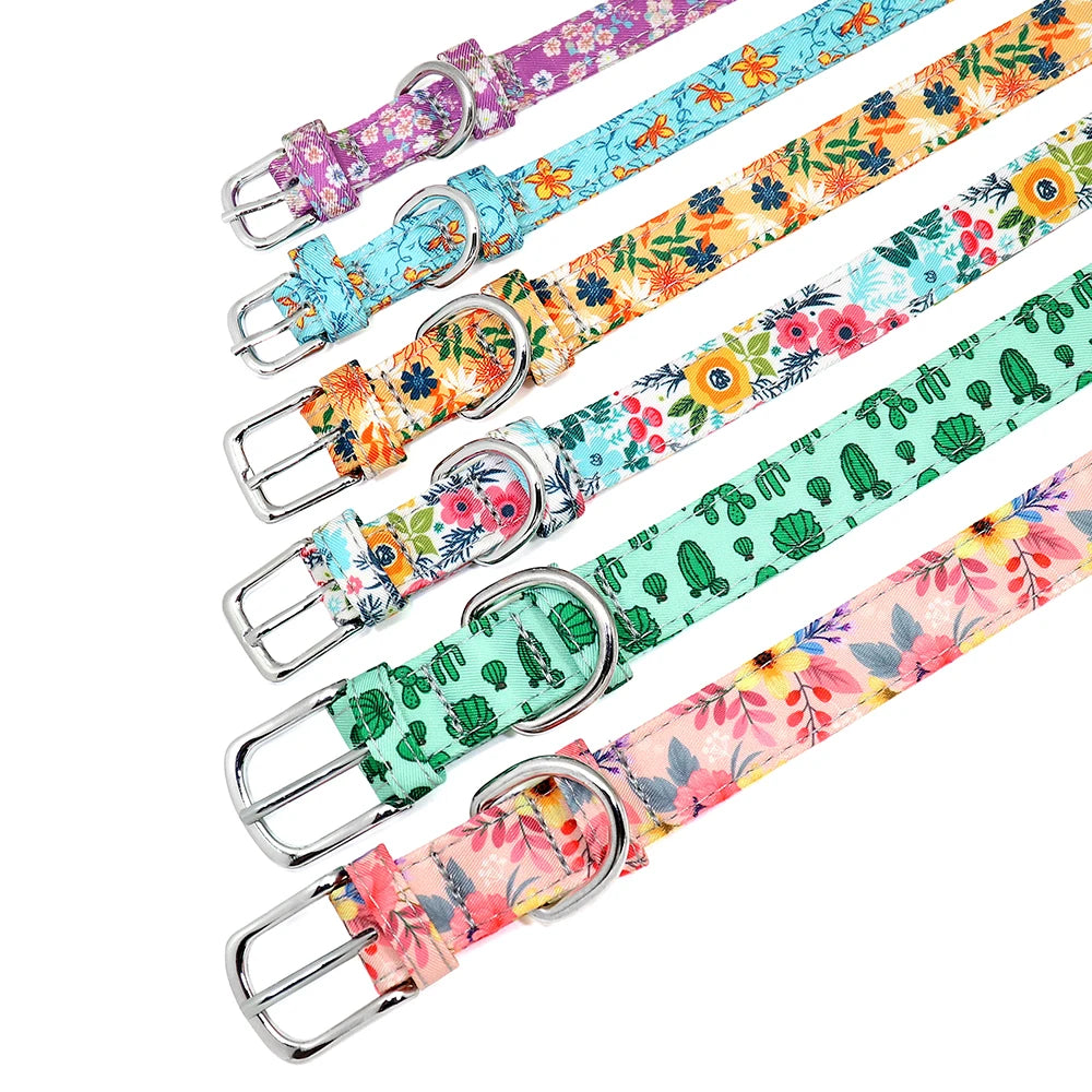12 Styles Nylon Floral Printed Dog Collar – Bohemian Adjustable Small Puppy & Cat Collar – Chihuahua Pet Supplies Accessories