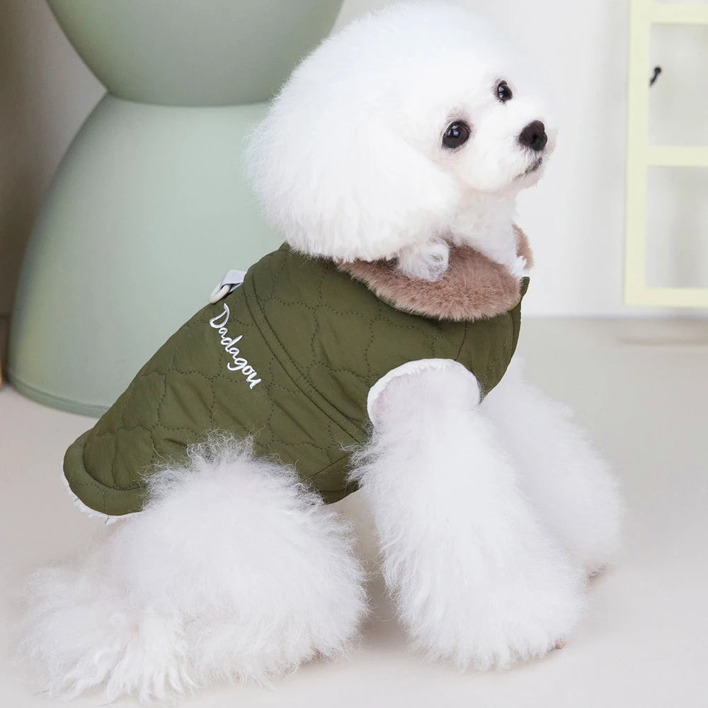 Winter Dog Coat with Fur Collar – Waterproof Warm Jacket for Small & Medium Dogs