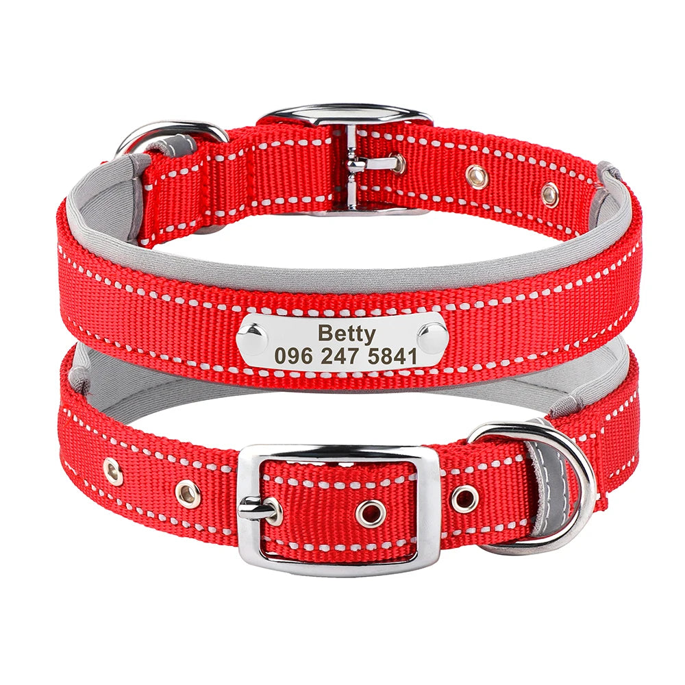 Personalized Reflective Nylon Dog Collar – Custom Engraved ID Tag for Small, Medium & Large Dogs