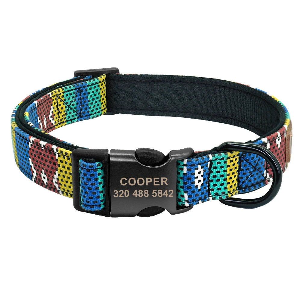 Personalized Nylon Dog Collar – Custom Engraved ID Buckle Collar with Plaid Print for Small, Medium & Large Dogs
