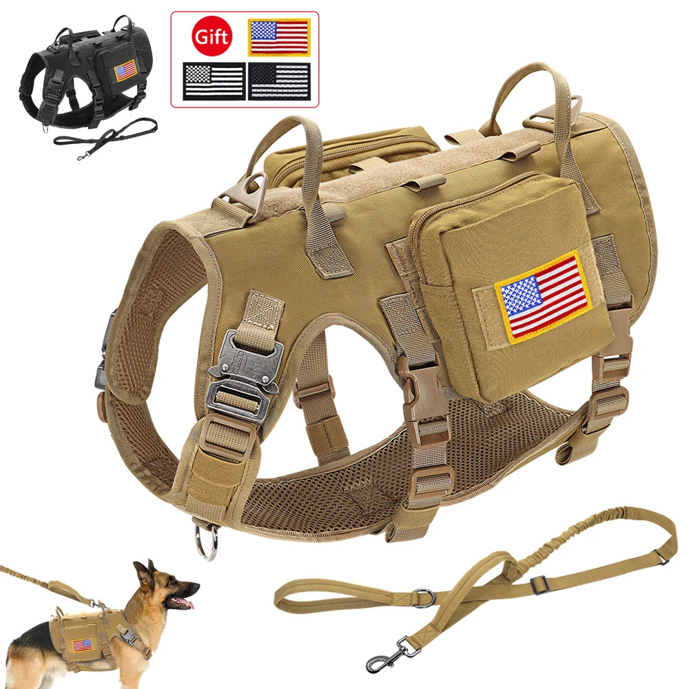 Tactical Dog Harness & Leash Set – Military MOLLE Vest for Large Dogs