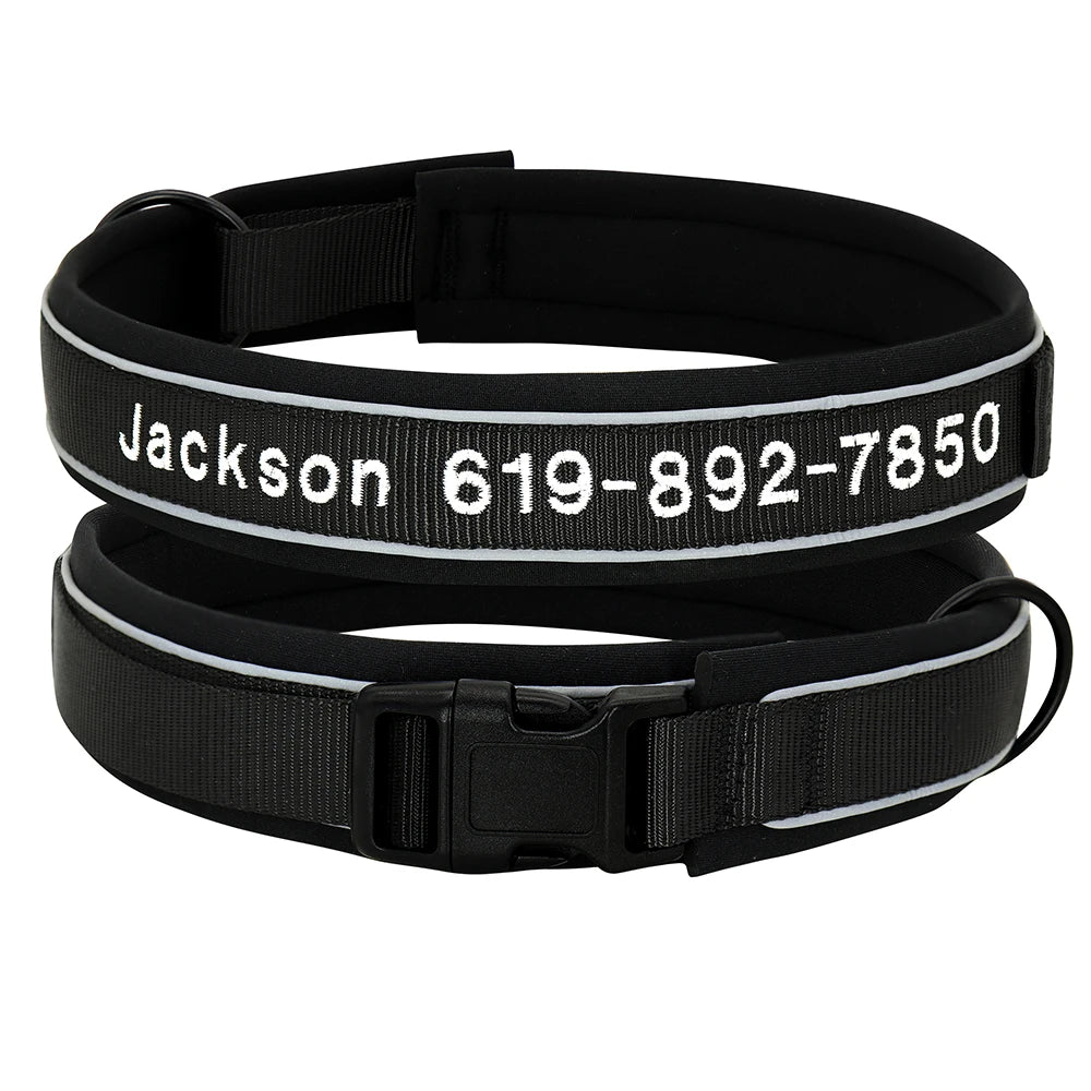 Personalized Embroidered Dog Collar – Reflective Nylon, Custom Name ID Tag – Small Medium Large Dogs