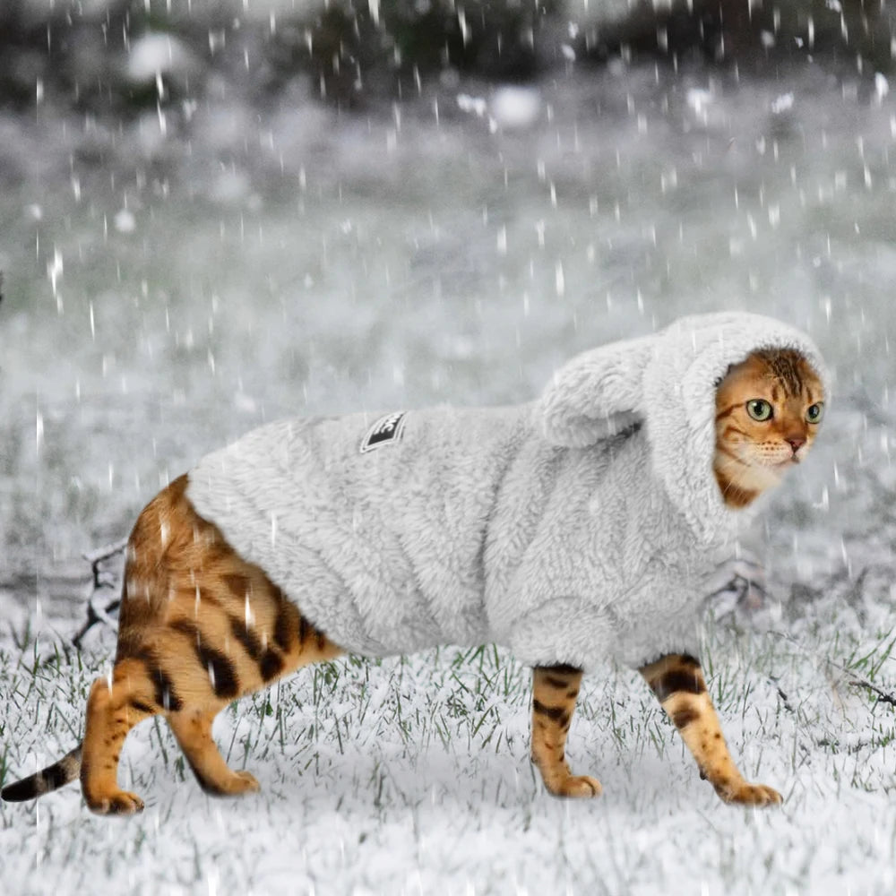 Warm Cat & Puppy Winter Coat – Soft Fleece Jacket Costume for Small & Medium Pets (Pink/Gray, S–2XL)