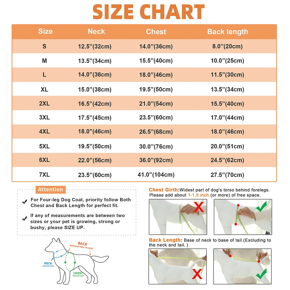 XL–7XL Warm Dog Winter Vest – Waterproof Puffer Coat for Large Breeds