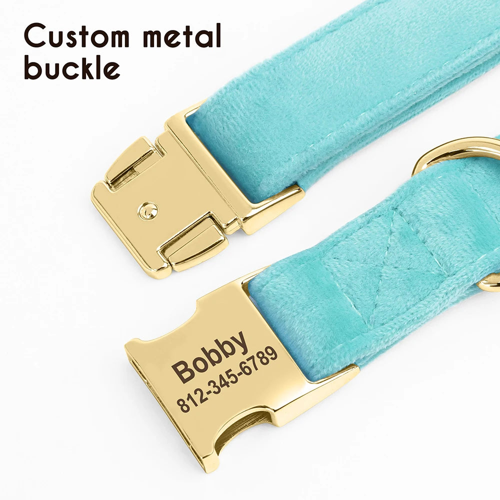Custom Velvet Dog Collar – Personalized ID Tag – Adjustable for Small, Medium, and Large Dogs
