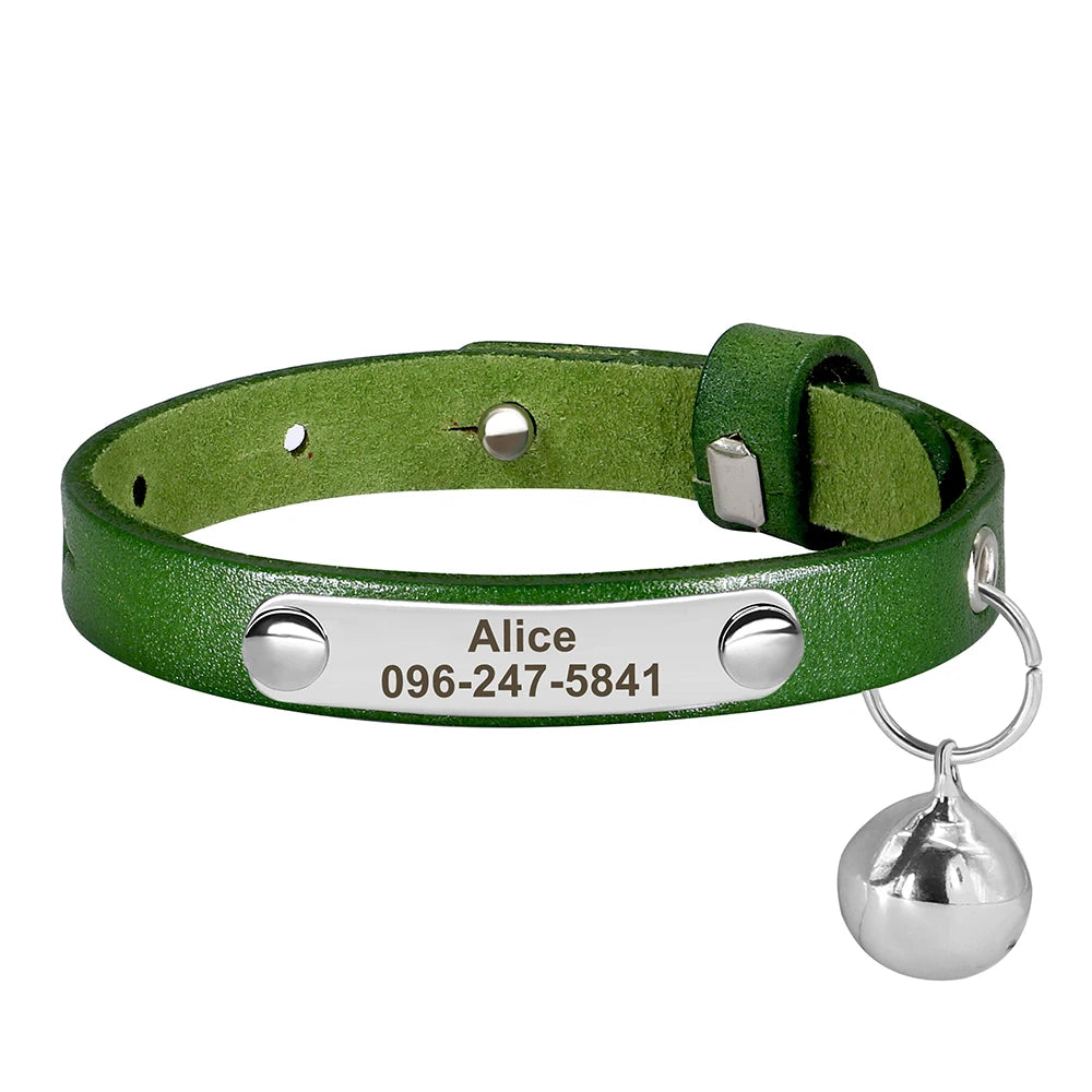 Personalized Leather Cat Collar – Adjustable Kitten & Puppy Collar with Free Engraved ID Tag