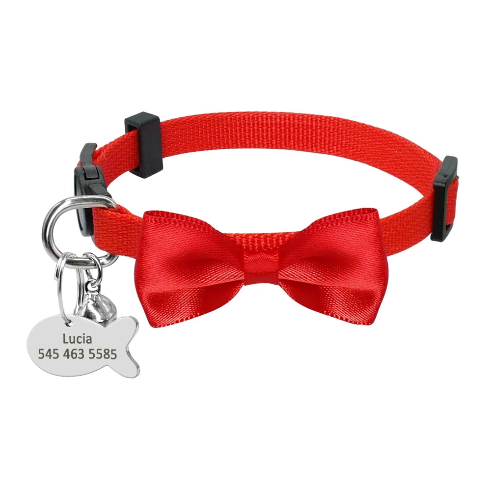 Personalized Cat Collar with Engraved Fish Tag – Adjustable Nylon Collar for Cats & Small Dogs