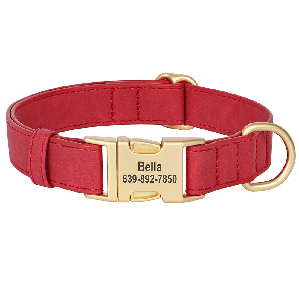 Custom Engraved PU Leather Dog Collar – Anti-Lost ID Tag Included