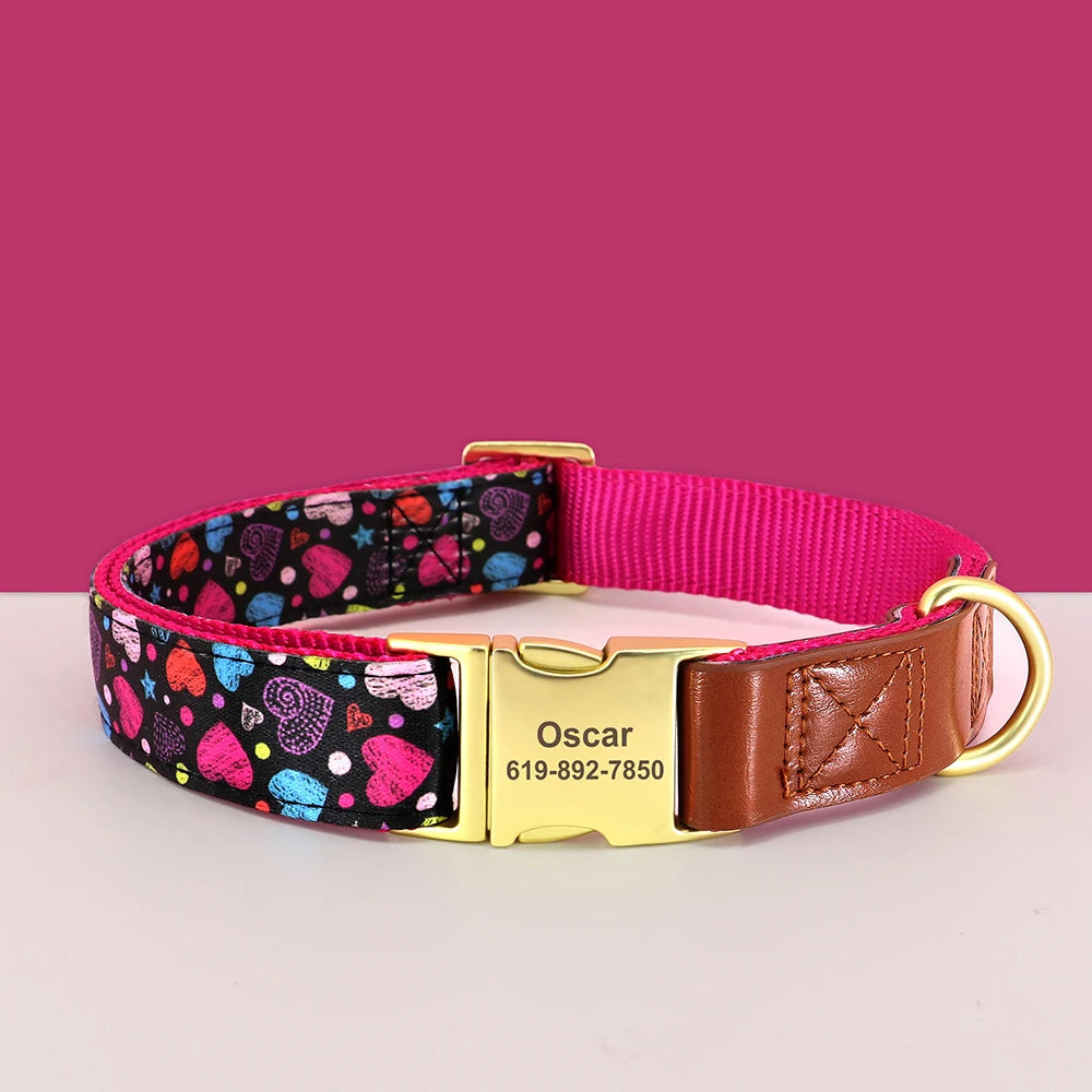 Personalized Dog Collar – Engraved Nylon &amp; PU Leather with Custom ID Tag