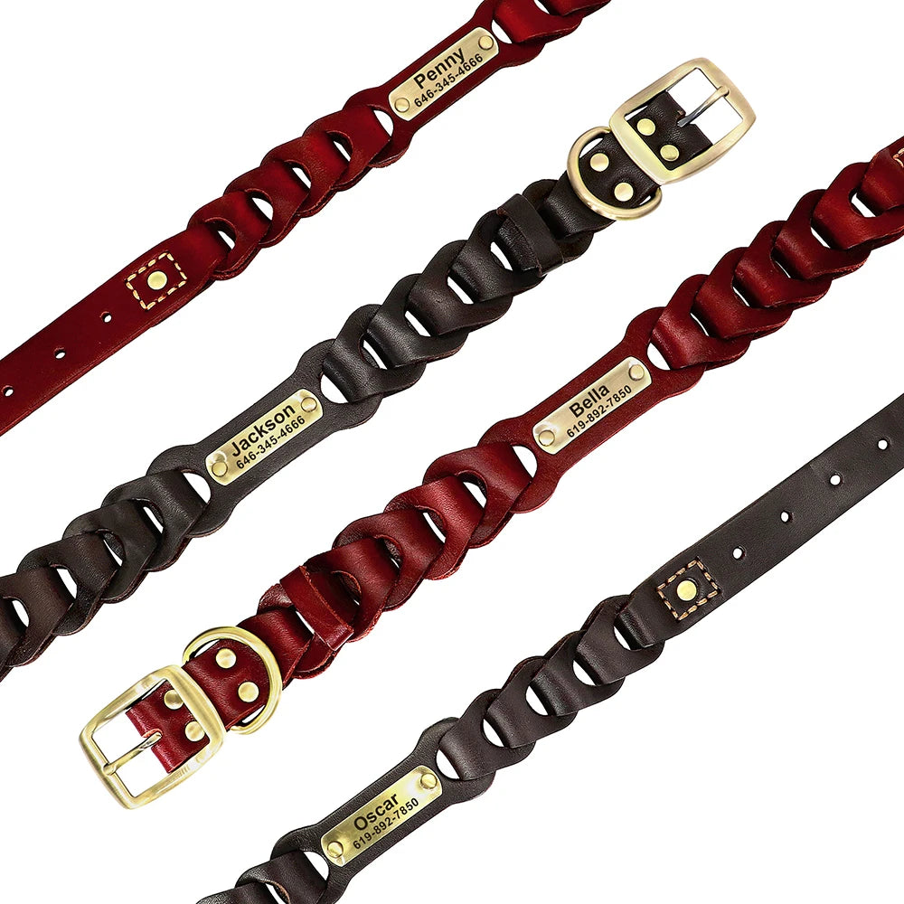 Custom Engraved Leather Dog Collar – Personalized Nameplate for Medium & Large Dogs