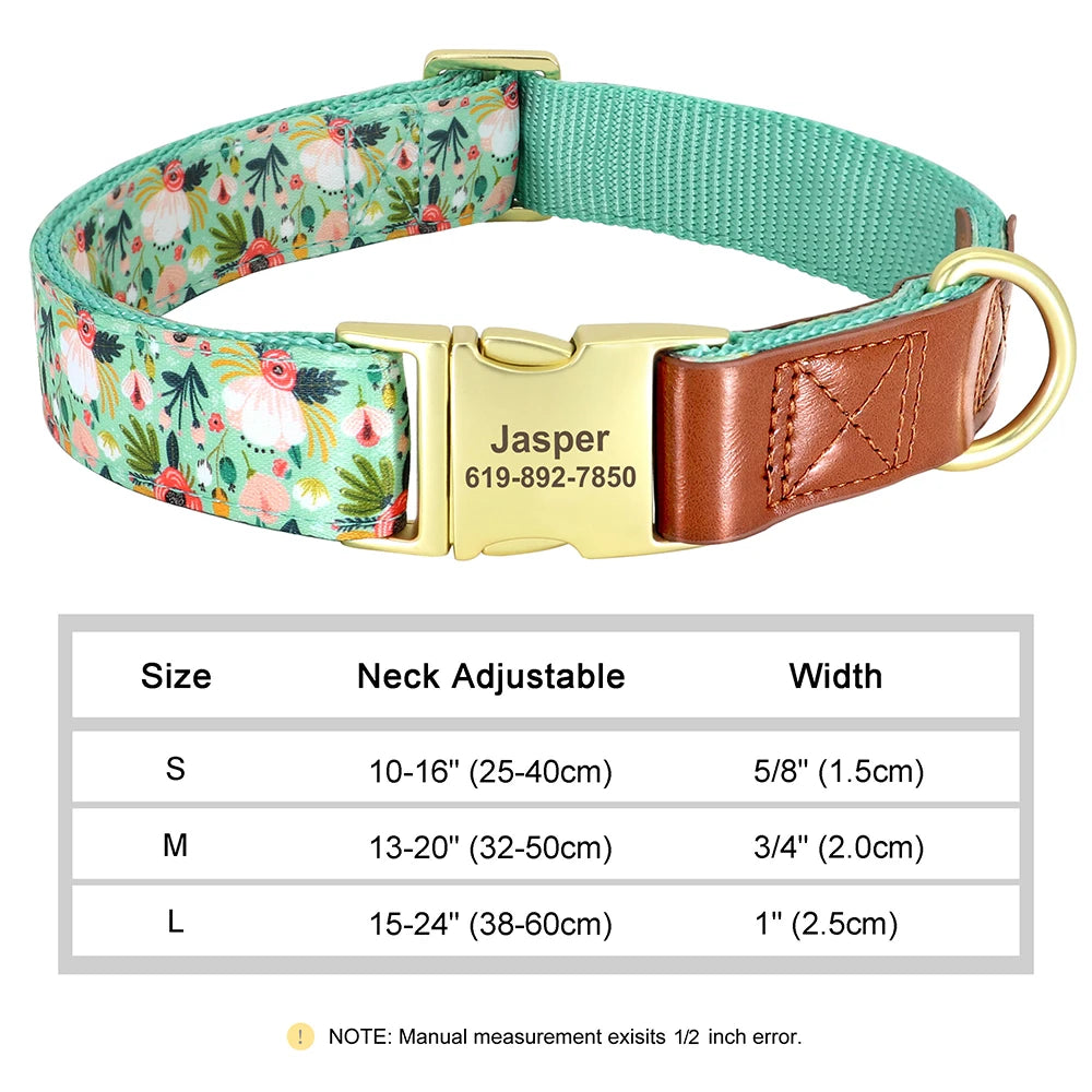 ✨ Personalized Nylon & Leather Dog Collar – Free Custom Engraving Included!