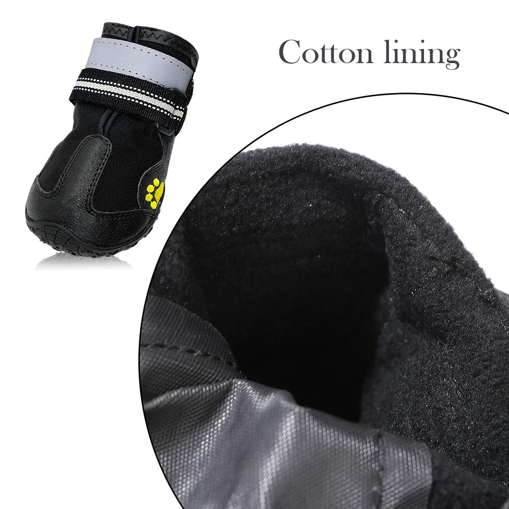 4pcs Reflective Waterproof Dog Boots – Anti-Slip Snow & Rain Shoes for Medium & Large Dogs