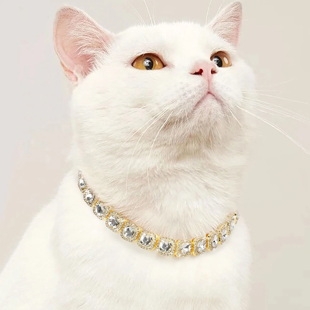 Bling Rhinestone Cat Necklace Adjustable Dog Cat Collar Bling Cats Pupply Choke Collars For Small Dogs Cats Rabbit Pet Accessory